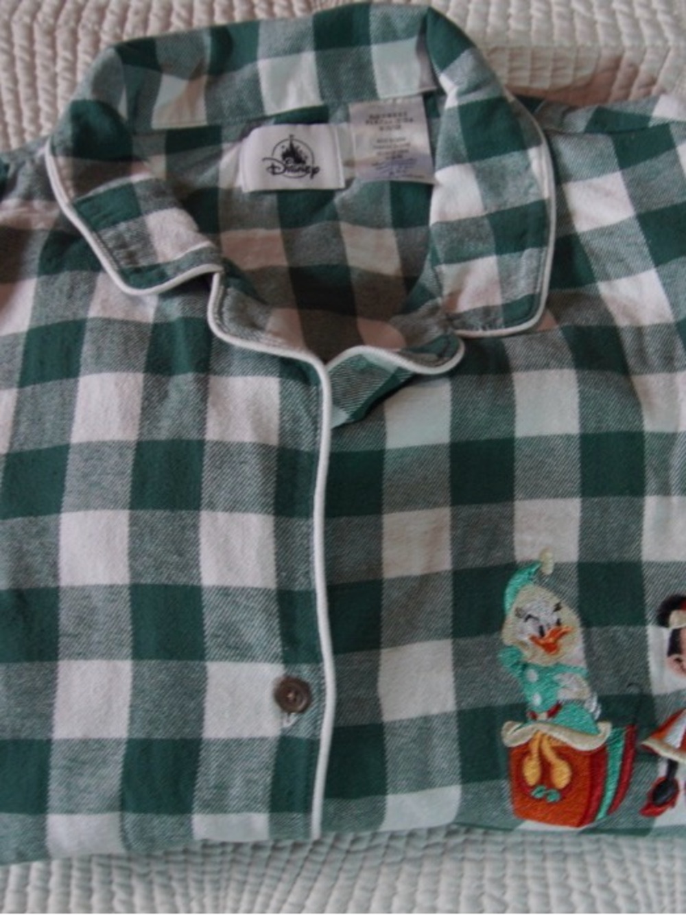 Disney Green and White Checkered Kids Pajama Top with Embroidered Character
